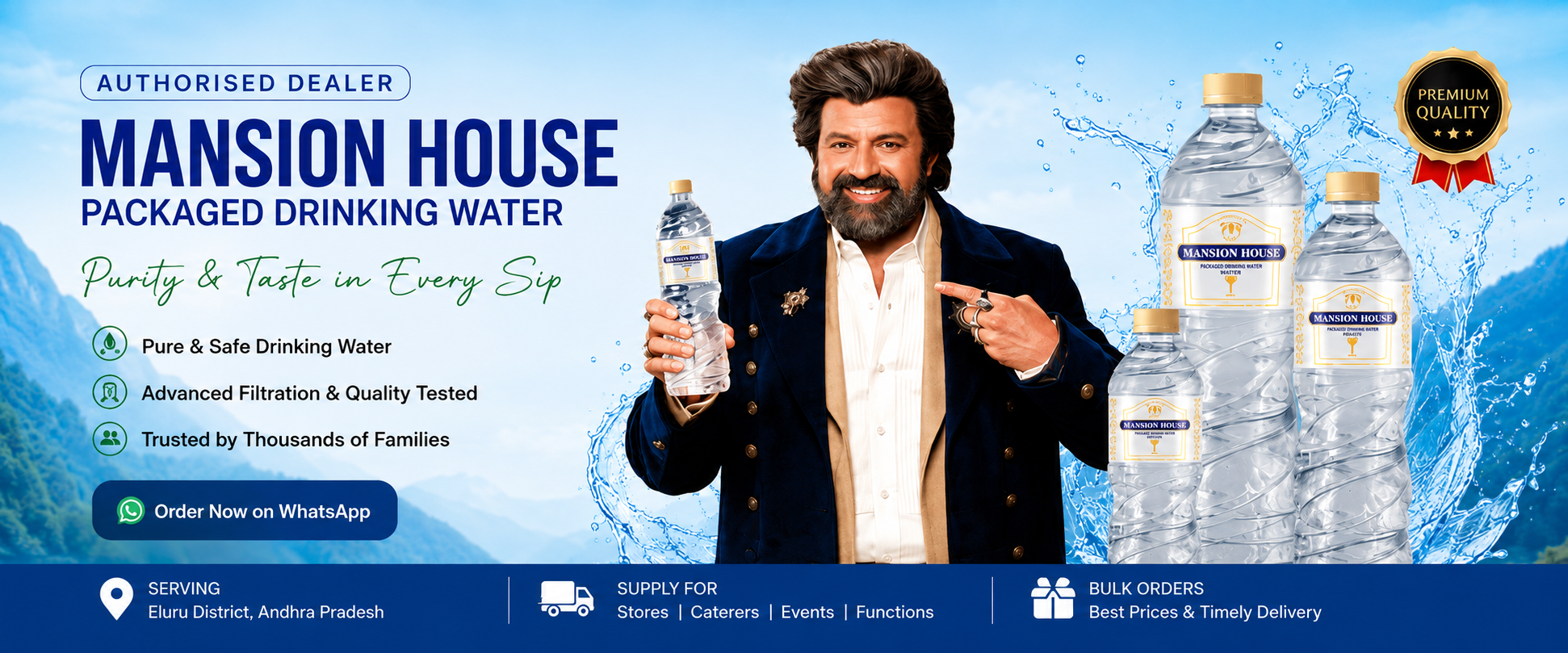 Mansion House packaged drinking water brand ambassador banner